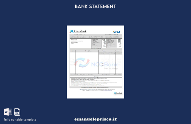 modello word di estratto conto della carta di credito Spagna CaixaBank in stile 
